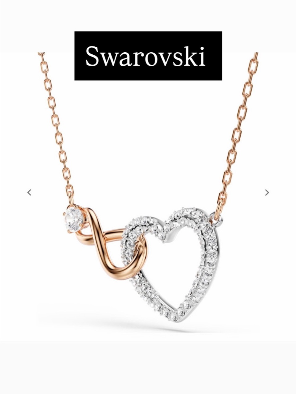 Swarovski Two-Tone Rose Gold and Silver Crystal Heart Pendant Necklace NWT